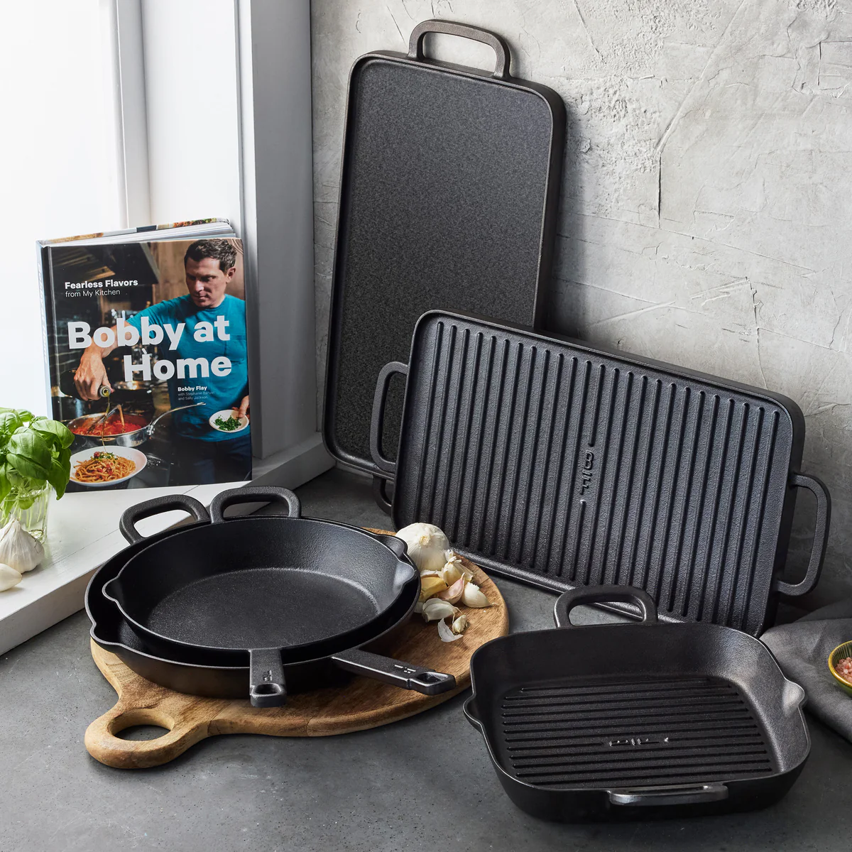 Bobby Flay by GreenPan 4-Piece Cast Iron Set with Bobby at Home Cookbook - Image 3