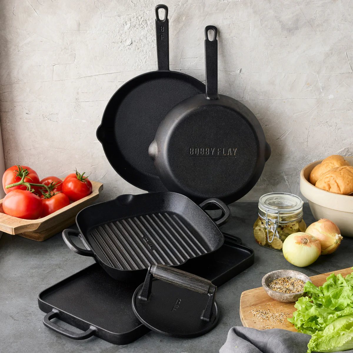Bobby Flay by GreenPan 5-Piece Cast Iron Set with Bobby at Home Cookbook - Image 3