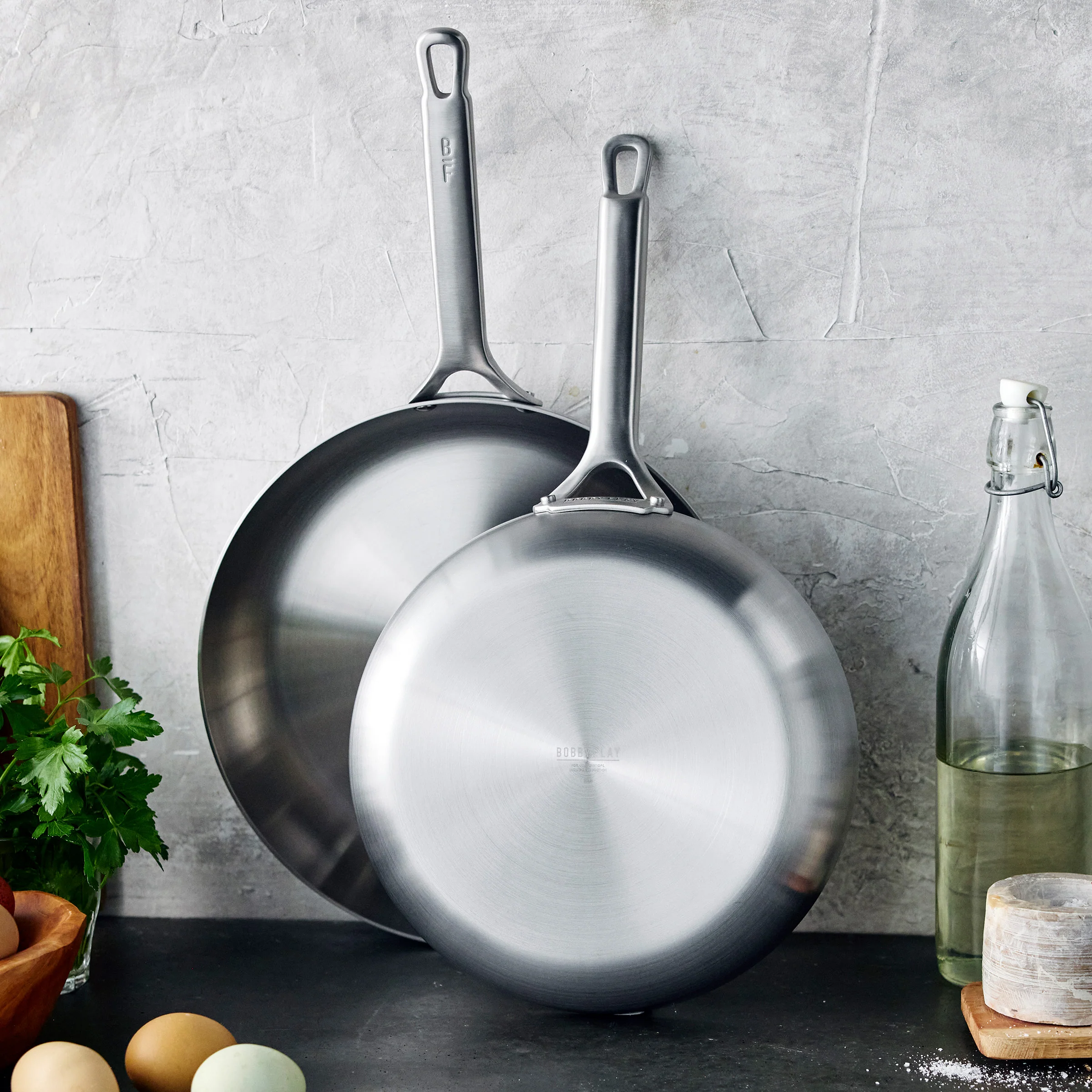 Bobby Flay by GreenPan Chef Series Uncoated Stainless Steel 10" and 12" Frypan Set - Image 3