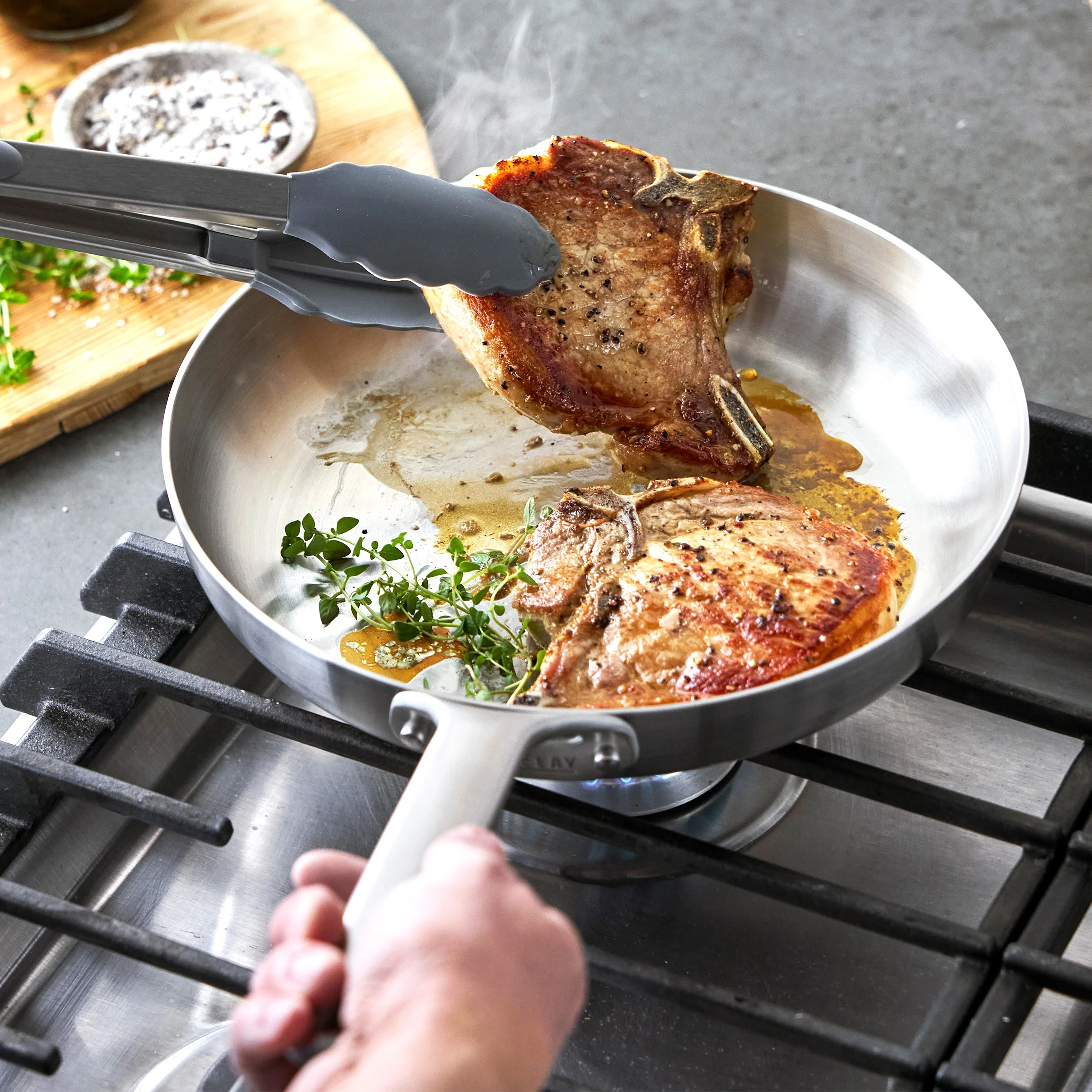 Bobby Flay by GreenPan Chef Series Uncoated Stainless Steel 10" and 12" Frypan Set - Image 4
