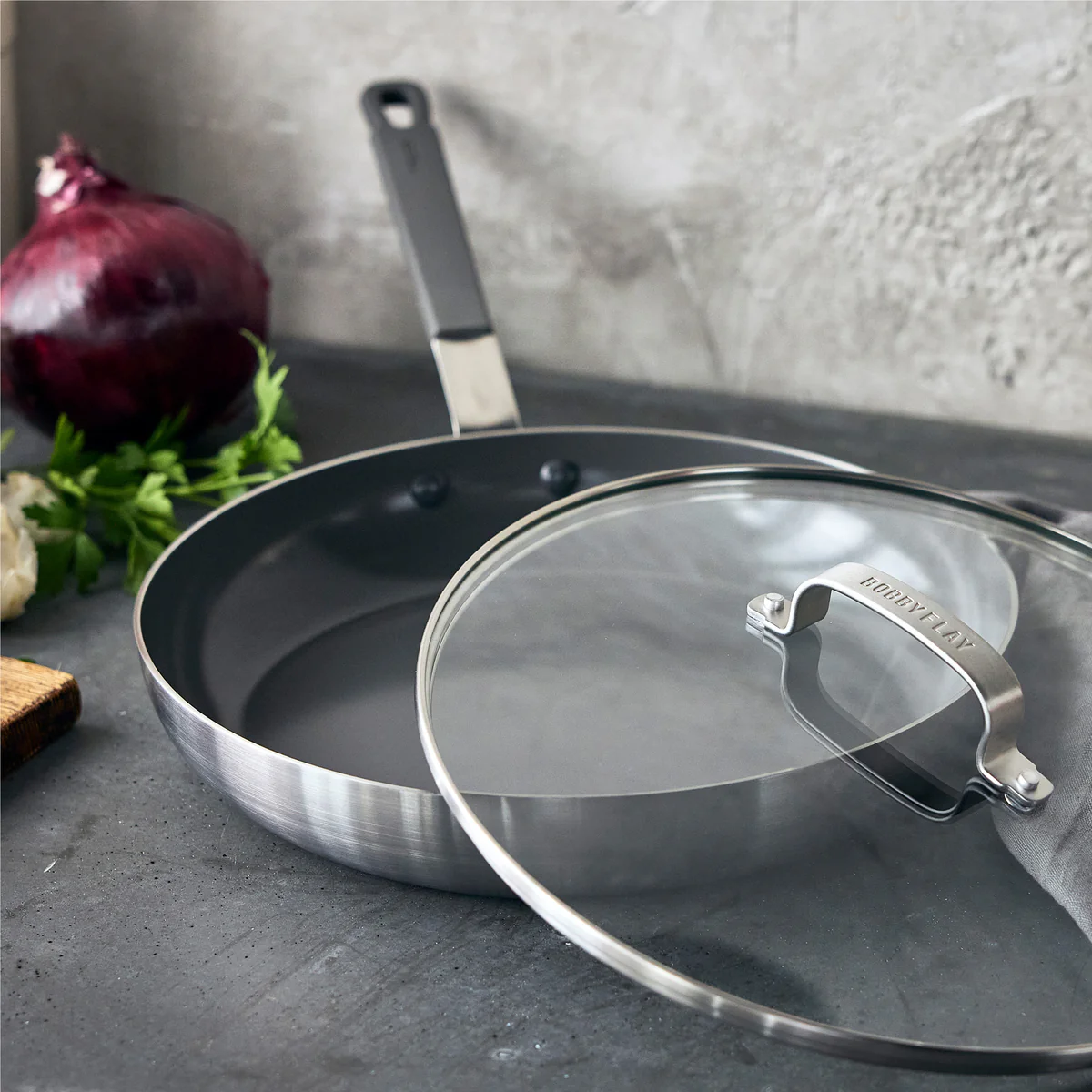 Bobby Flay by GreenPan PFAS-Free Nonstick Stainless Steel 12" Frypan with Lid - Image 3