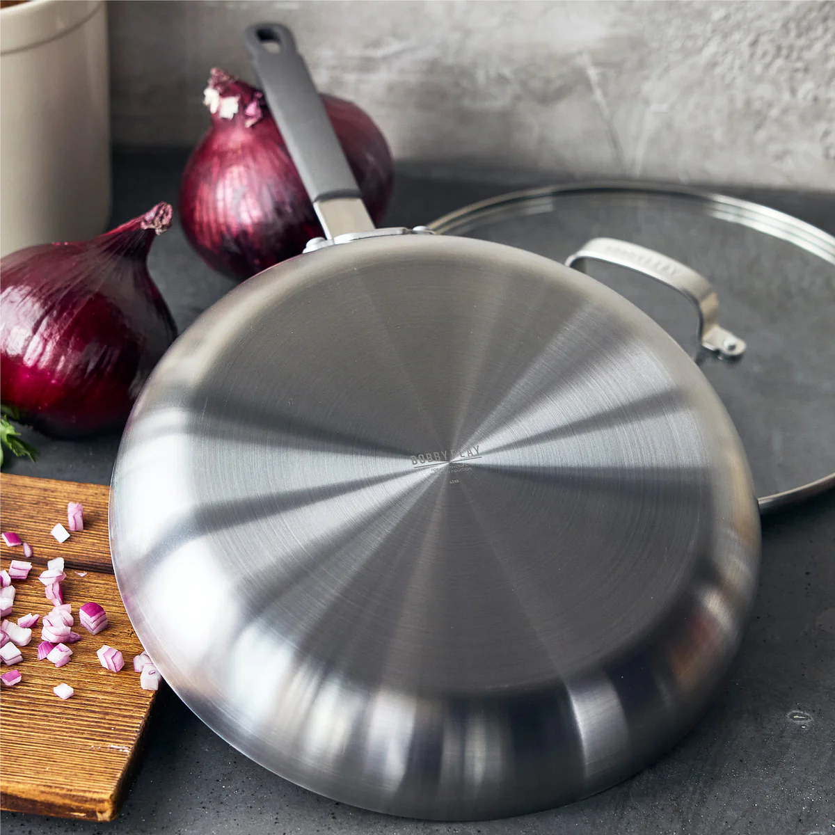 Bobby Flay by GreenPan PFAS-Free Nonstick Stainless Steel 12" Frypan with Lid - Image 6