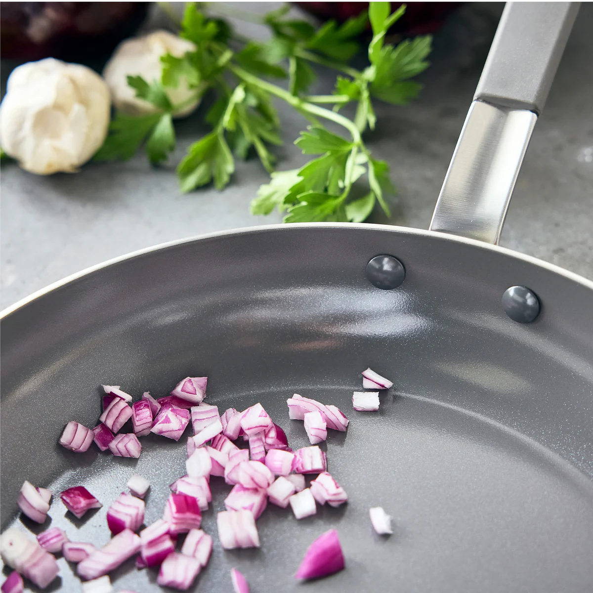 Bobby Flay by GreenPan PFAS-Free Nonstick Stainless Steel 12" Frypan with Lid - Image 7