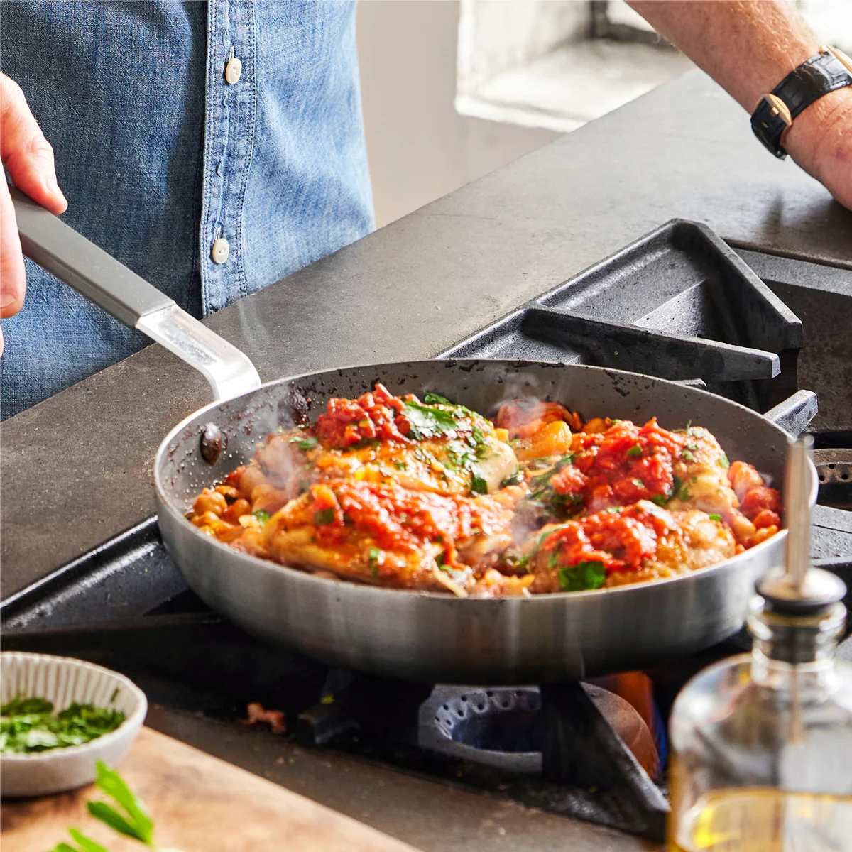 Bobby Flay by GreenPan PFAS-Free Nonstick Stainless Steel 12" Frypan with Lid - Image 8