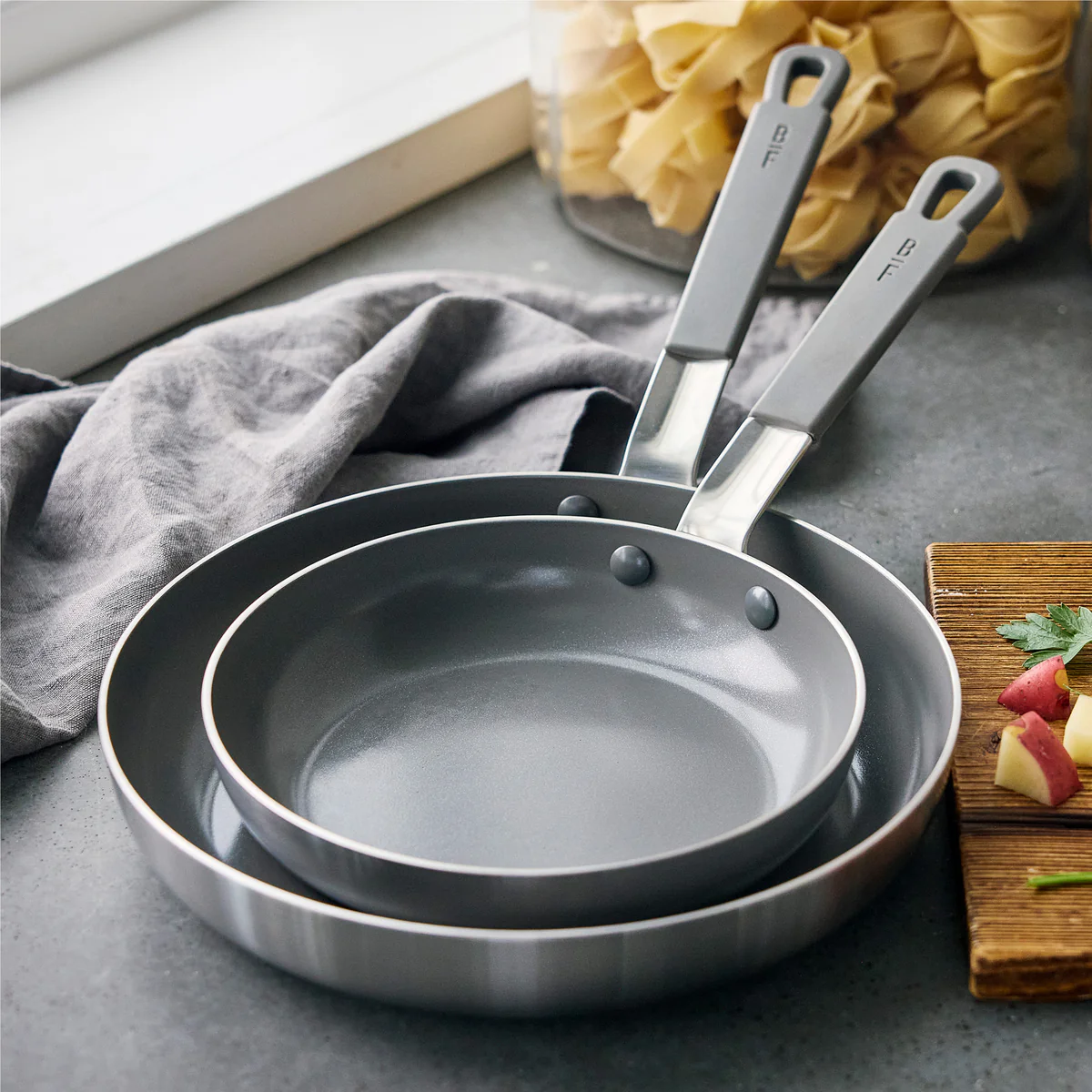 Bobby Flay by GreenPan PFAS-Free Nonstick Stainless Steel 8" and 10" Frypan Set - Image 4