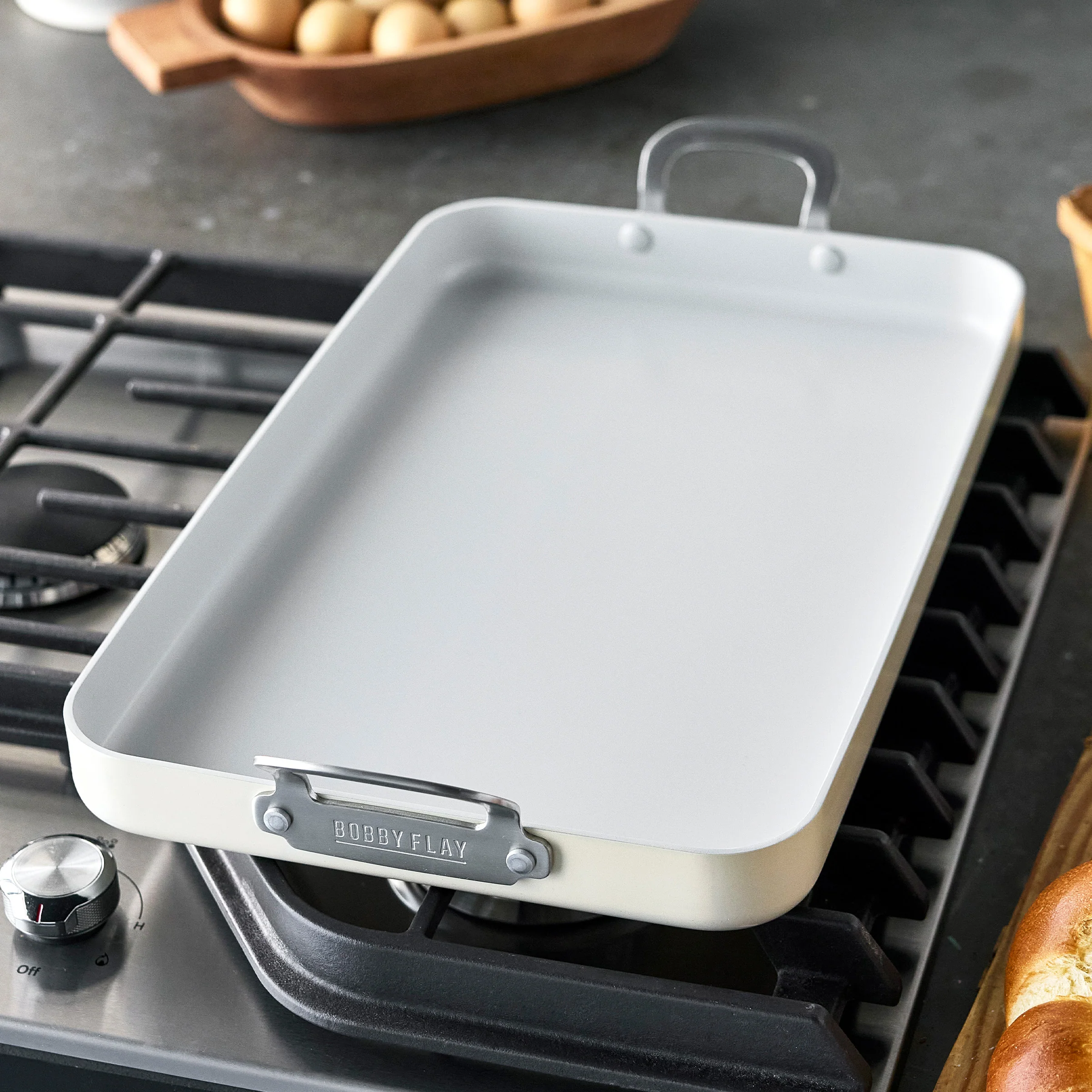 Bobby Flay by GreenPan Professional Ceramic Nonstick 18" x 11" Double Burner Griddle | Cream - Image 3