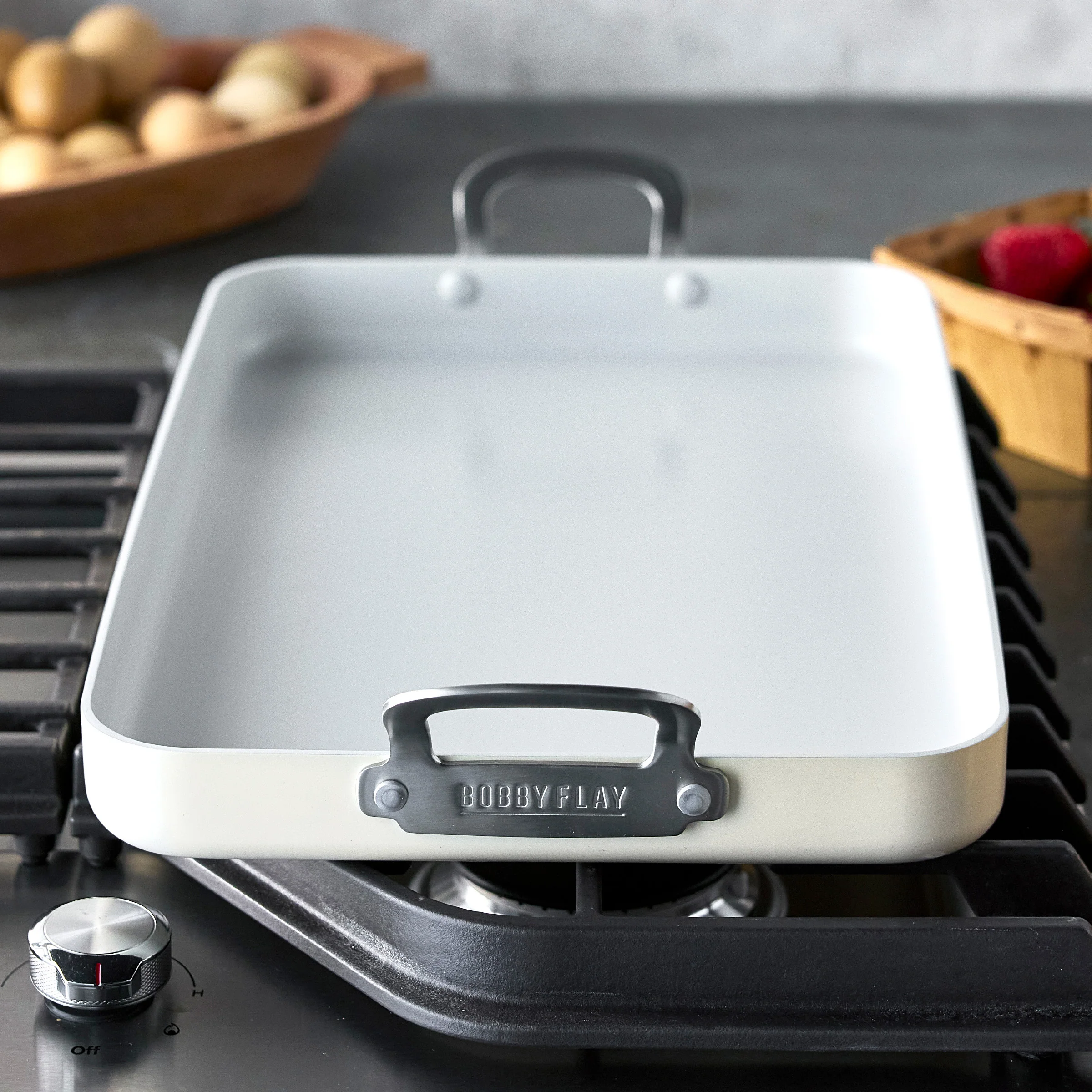 Bobby Flay by GreenPan Professional Ceramic Nonstick 18" x 11" Double Burner Griddle | Cream - Image 6