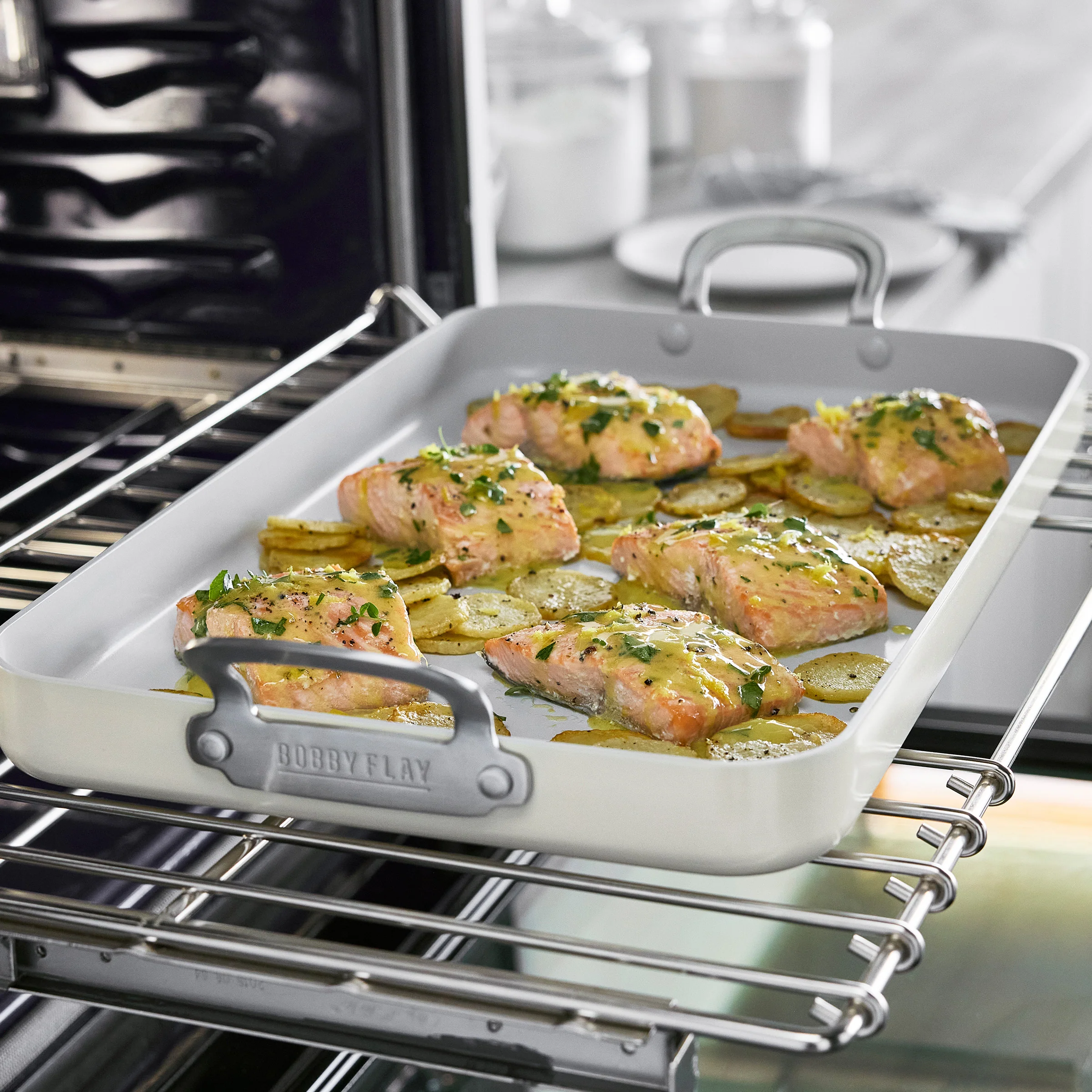 Bobby Flay by GreenPan Professional Ceramic Nonstick 18" x 11" Double Burner Griddle | Cream - Image 7
