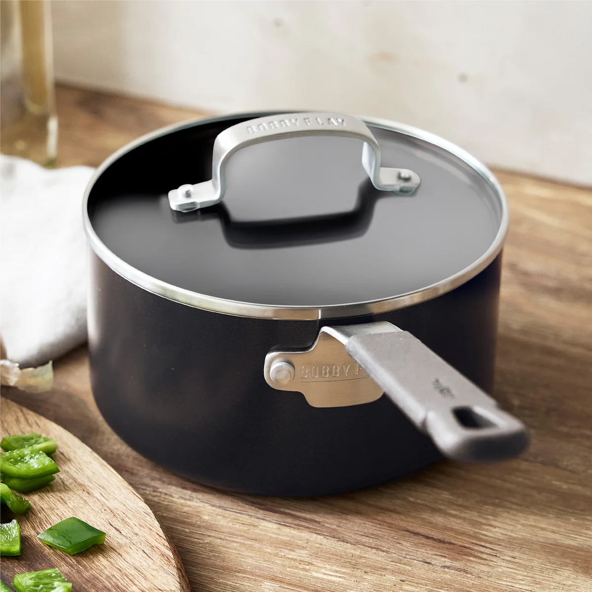 Bobby Flay by GreenPan Professional Ceramic Nonstick 2.53-Quart Saucepan with Lid | Black - Image 4
