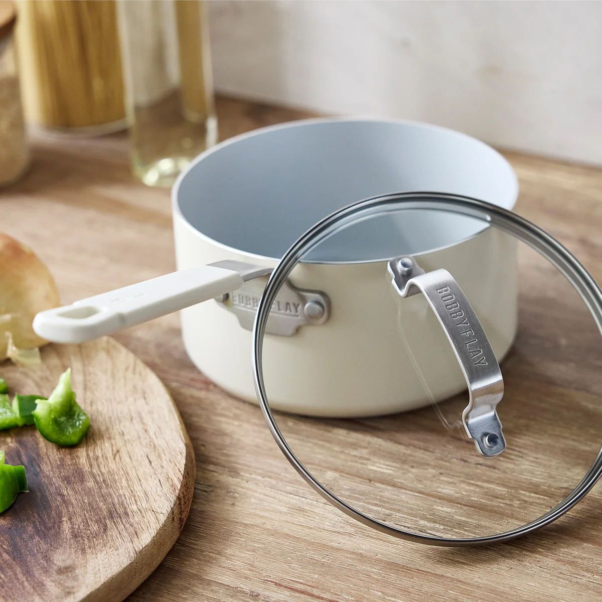 Bobby Flay by GreenPan Professional Ceramic Nonstick 2.53-Quart Saucepan with Lid | Cream - Image 3