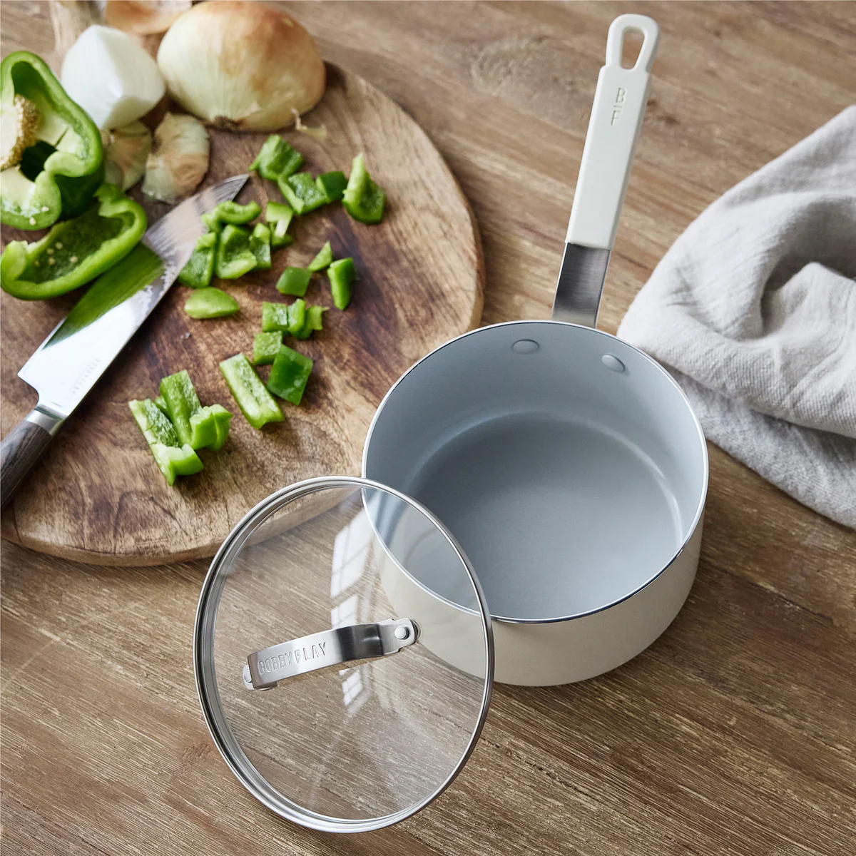 Bobby Flay by GreenPan Professional Ceramic Nonstick 2.53-Quart Saucepan with Lid | Cream - Image 6