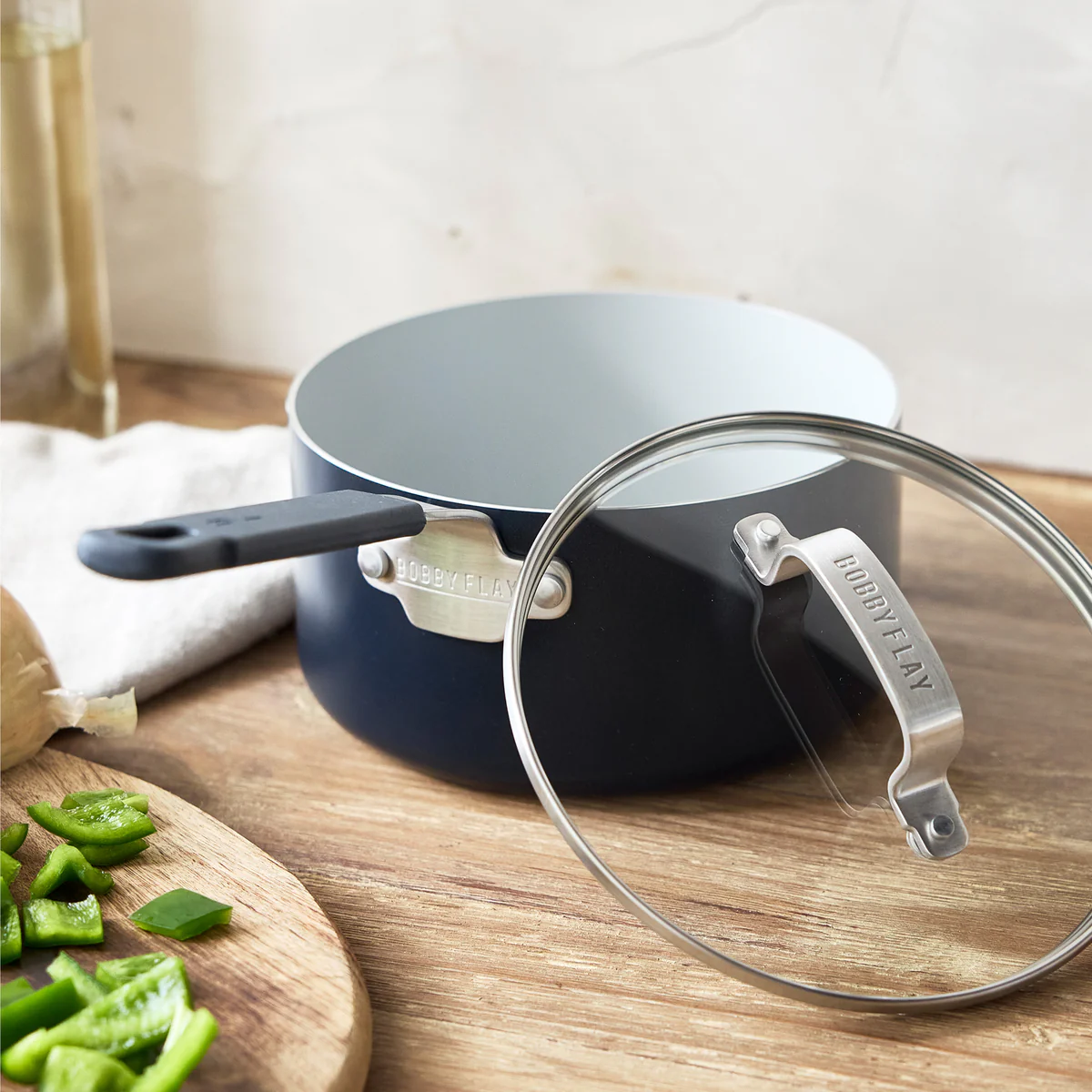 Bobby Flay by GreenPan Professional Ceramic Nonstick 2.53-Quart Saucepan with Lid | Oxford Blue - Image 3
