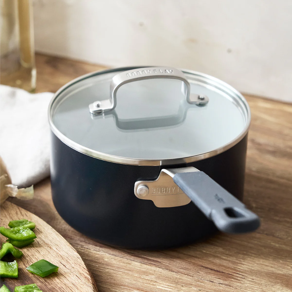 Bobby Flay by GreenPan Professional Ceramic Nonstick 2.53-Quart Saucepan with Lid | Oxford Blue - Image 4