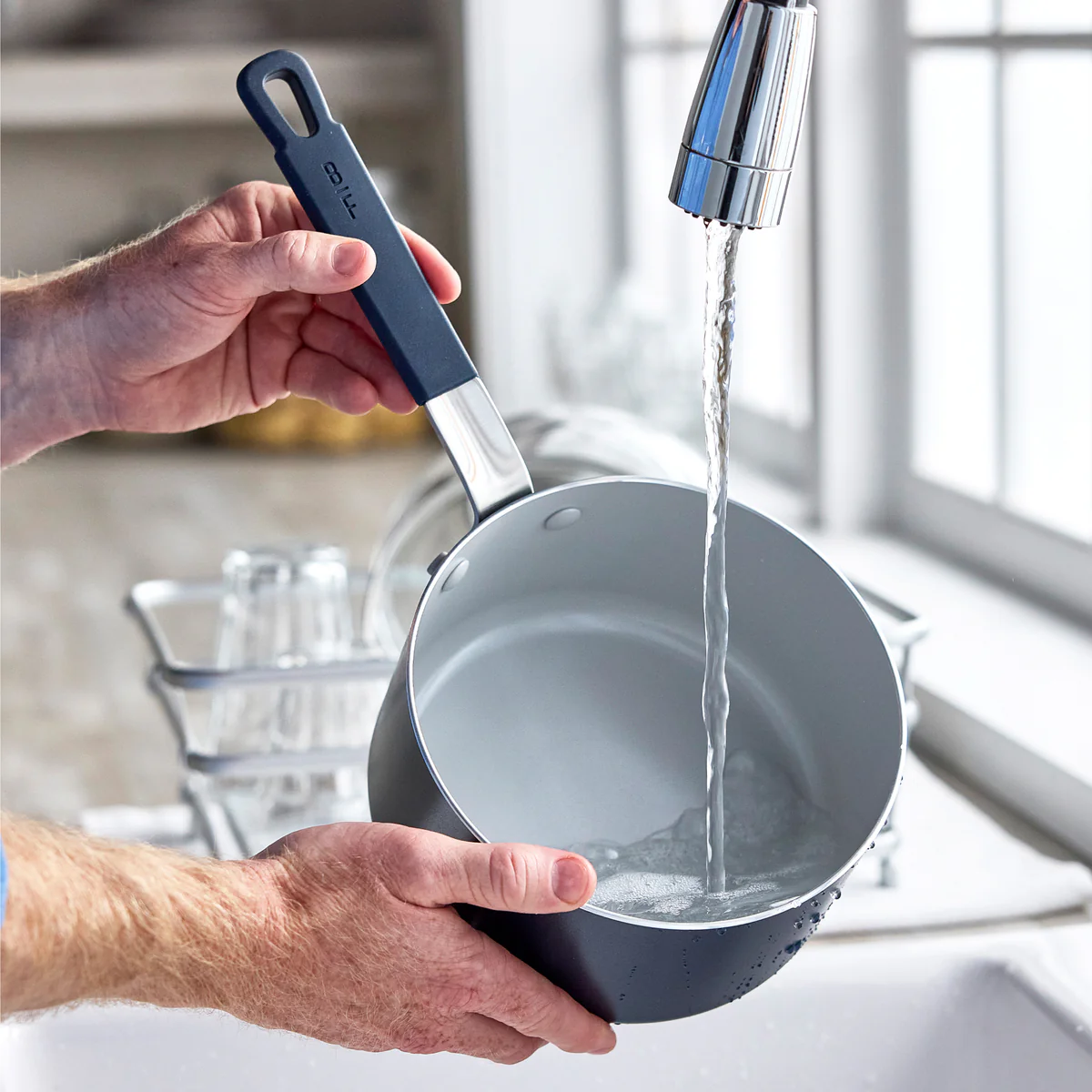 Bobby Flay by GreenPan Professional Ceramic Nonstick 2.53-Quart Saucepan with Lid | Oxford Blue - Image 8
