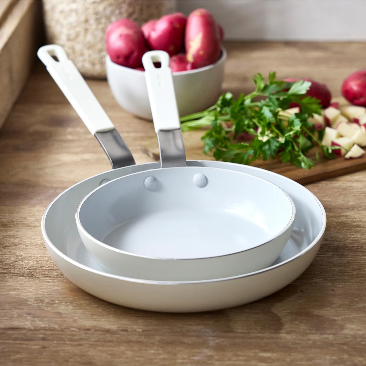 Bobby Flay by GreenPan Professional Ceramic Nonstick 8" and 10" Frypan Set | Cream - Image 4