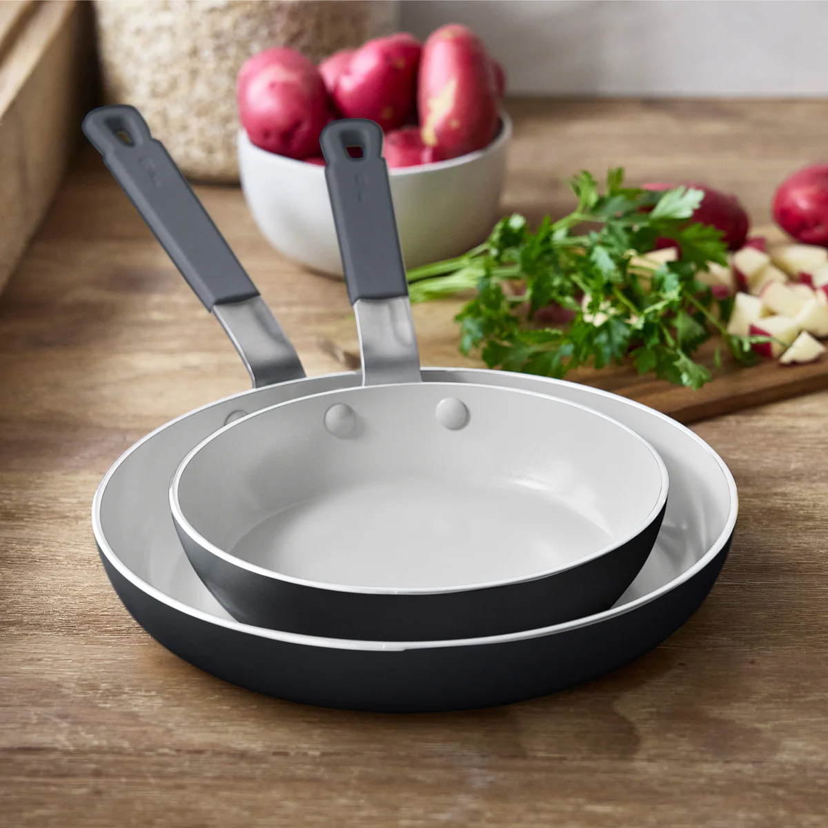 Bobby Flay by GreenPan Professional Ceramic Nonstick 8" and 10" Frypan Set | Graphite - Image 3