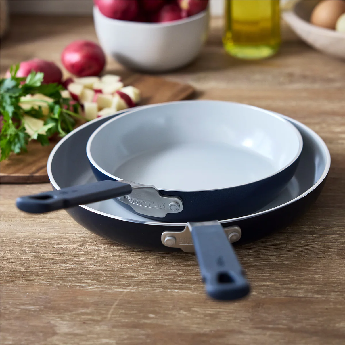 Bobby Flay by GreenPan Professional Ceramic Nonstick 8" and 10" Frypan Set | Oxford Blue - Image 5