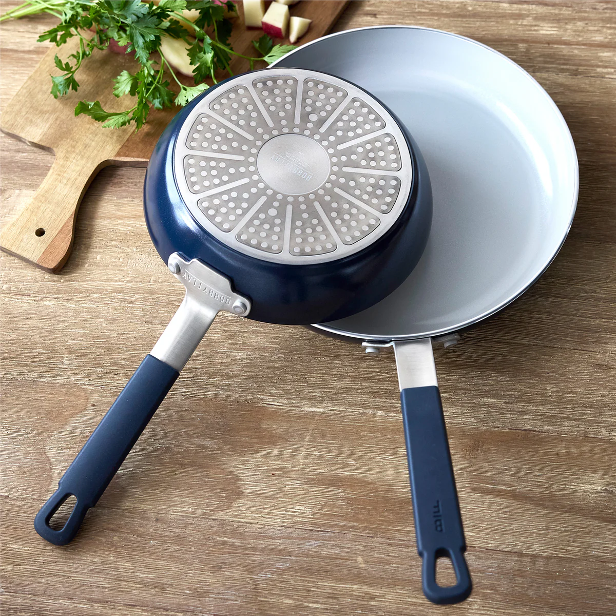 Bobby Flay by GreenPan Professional Ceramic Nonstick 8" and 10" Frypan Set | Oxford Blue - Image 6