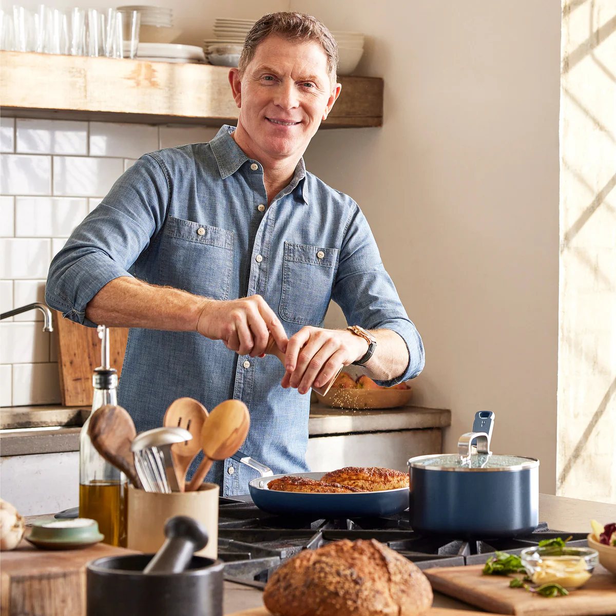Bobby Flay by GreenPan Ultimate Set with Bobby at Home Cookbook | Oxford Blue - Image 2