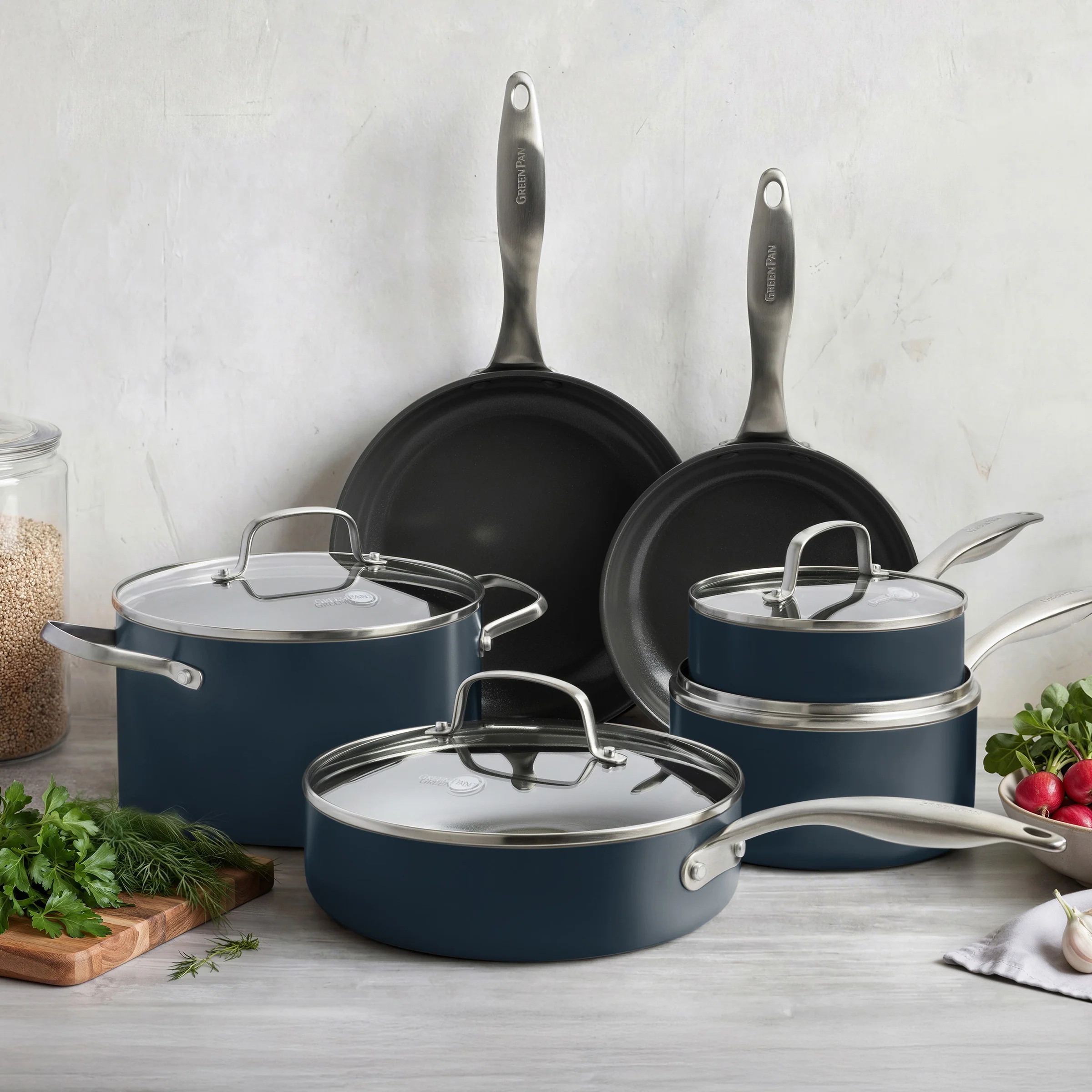 Canterbury Ceramic Nonstick 10-Piece Cookware Set | Oxford Blue - Image 2