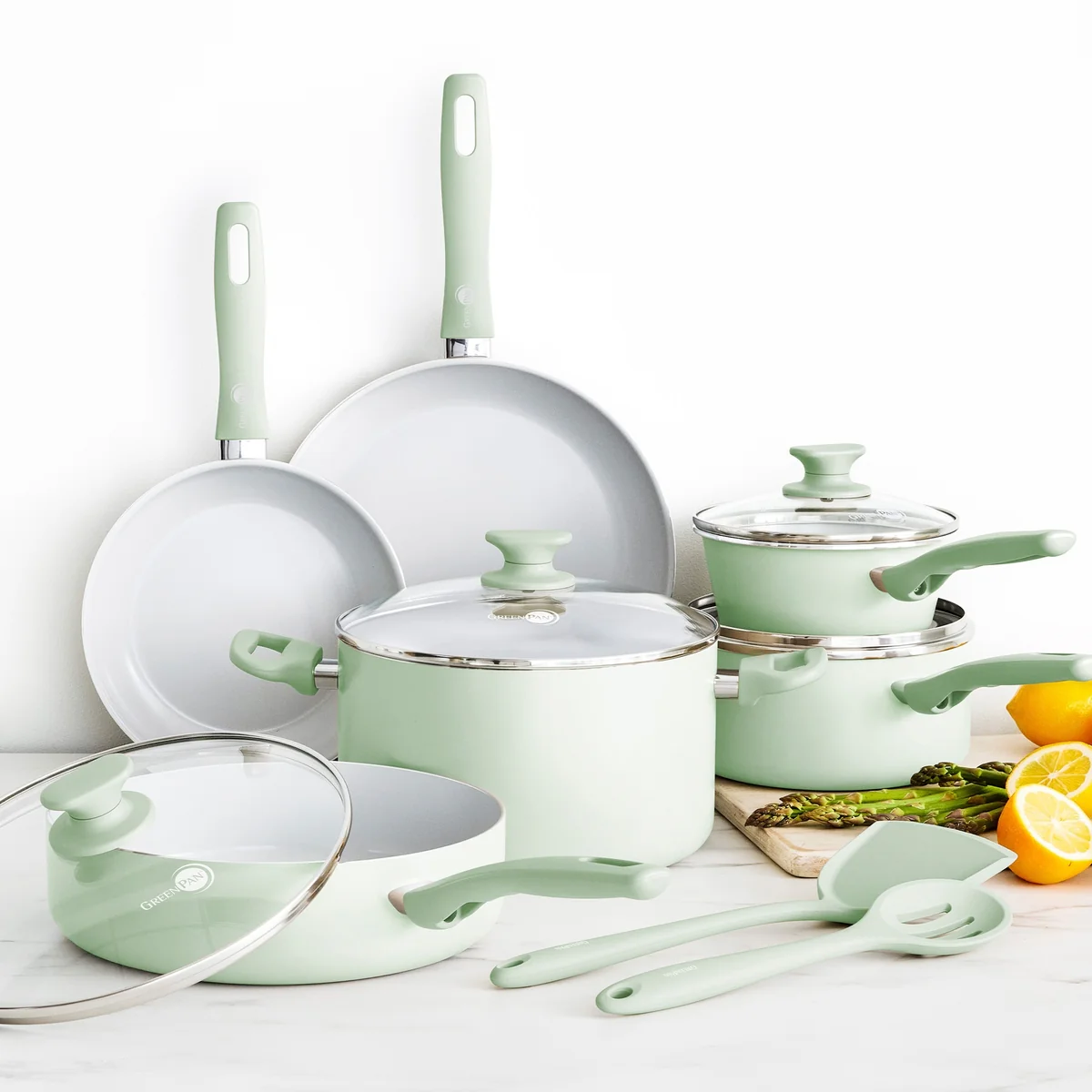 Dover Ceramic Nonstick 12-Piece Cookware Set | Pastel Green - Image 2