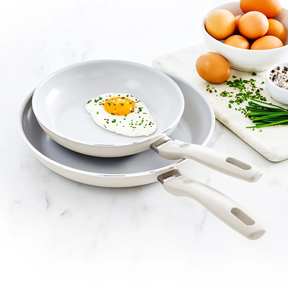 Dover Ceramic Nonstick 8" and 10" Frypan Set | Cream White - Image 4
