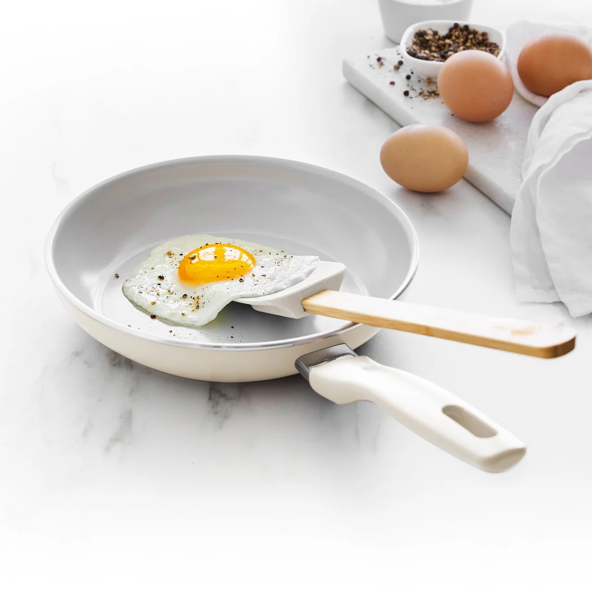 Dover Ceramic Nonstick 8" Frypan with Spatula | Cream White - Image 2
