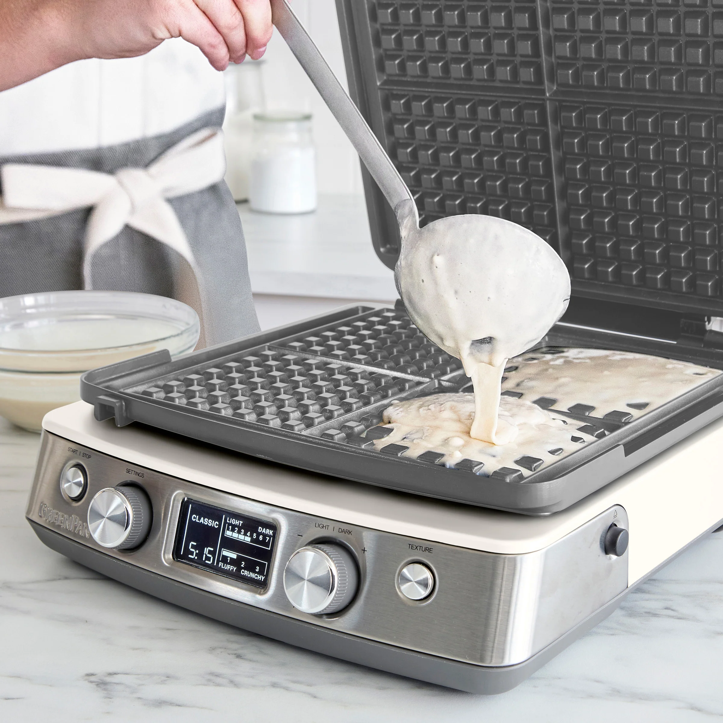 Elite Ceramic Nonstick 4-Square Waffle Maker | Cloud Cream - Image 5