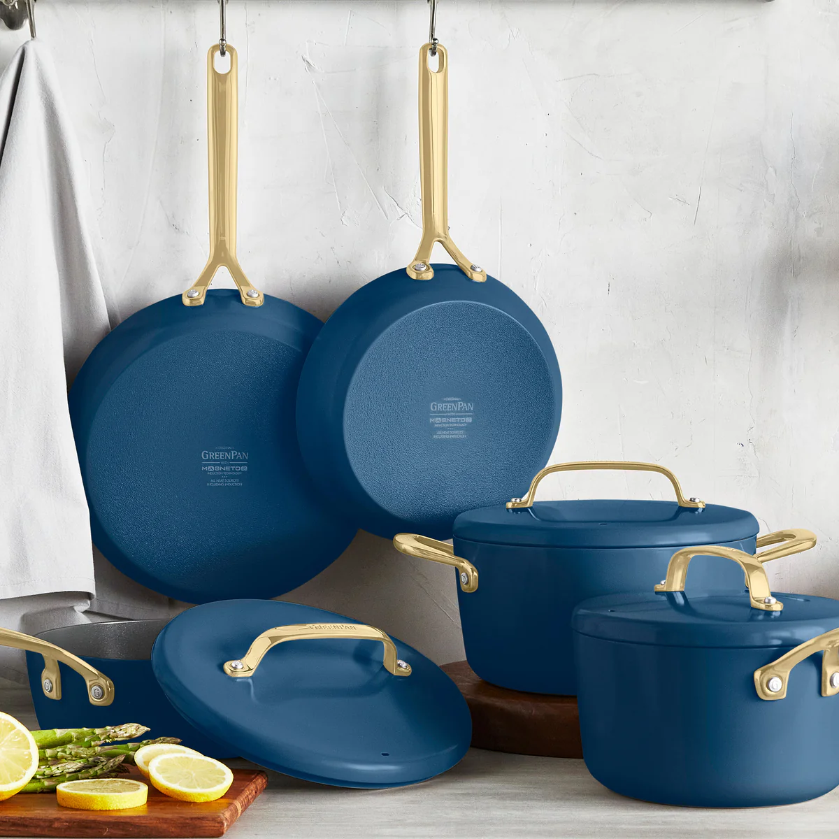 GP5 Colors Ceramic Nonstick 11-Piece Cookware Set with Champagne Handles | Marine Blue - Image 2