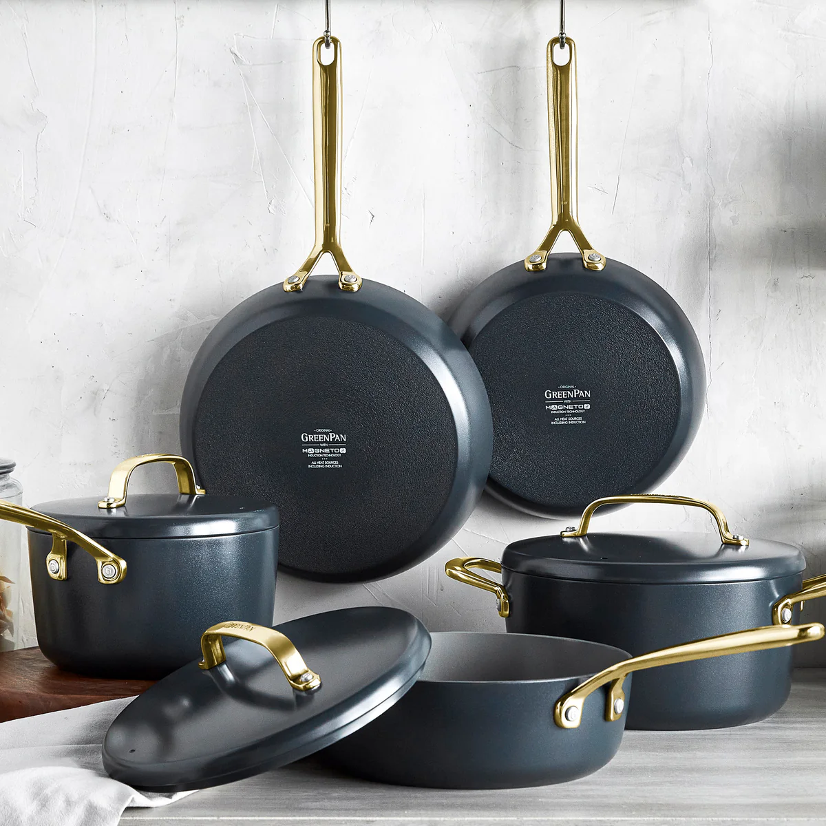 GP5 Colors Ceramic Nonstick 11-Piece Cookware Set with Champagne Handles | Slate - Image 2