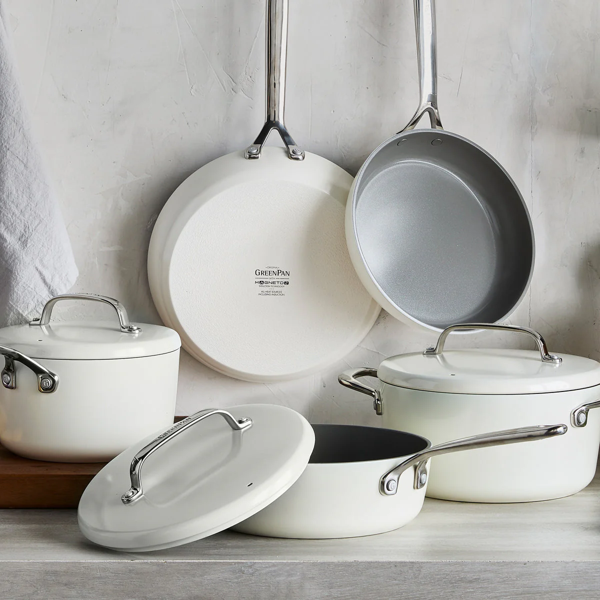 GP5 Colors Ceramic Nonstick 11-Piece Cookware Set with Mirror Handles | Cloud Cream - Image 2