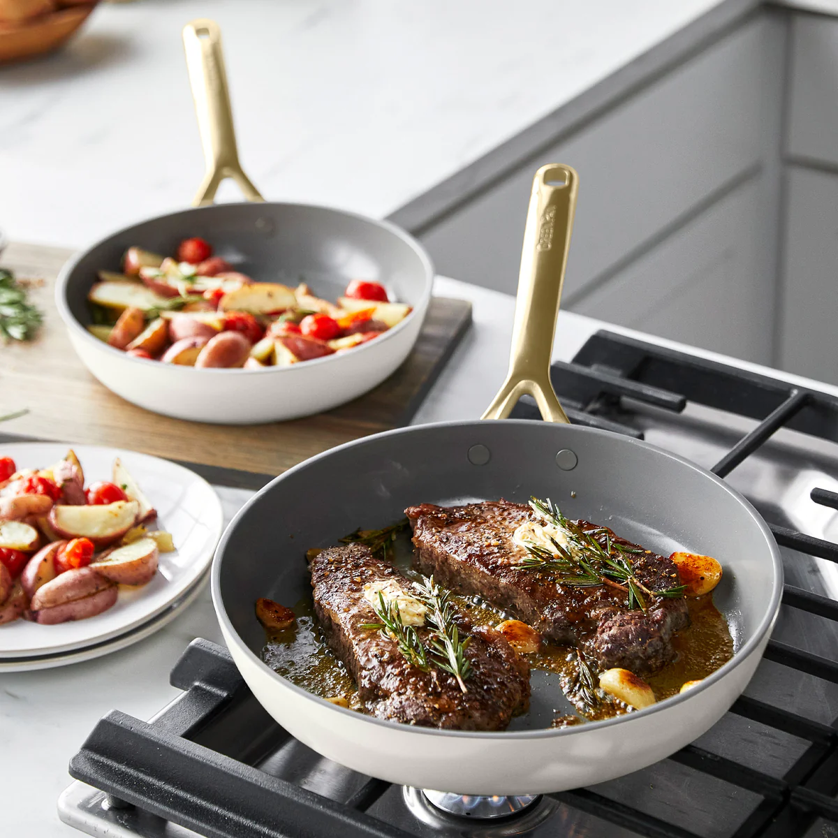 GP5 Colors Ceramic Nonstick 9.5" and 11" Frypan Set with Champagne Handles | Cloud Cream - Image 3