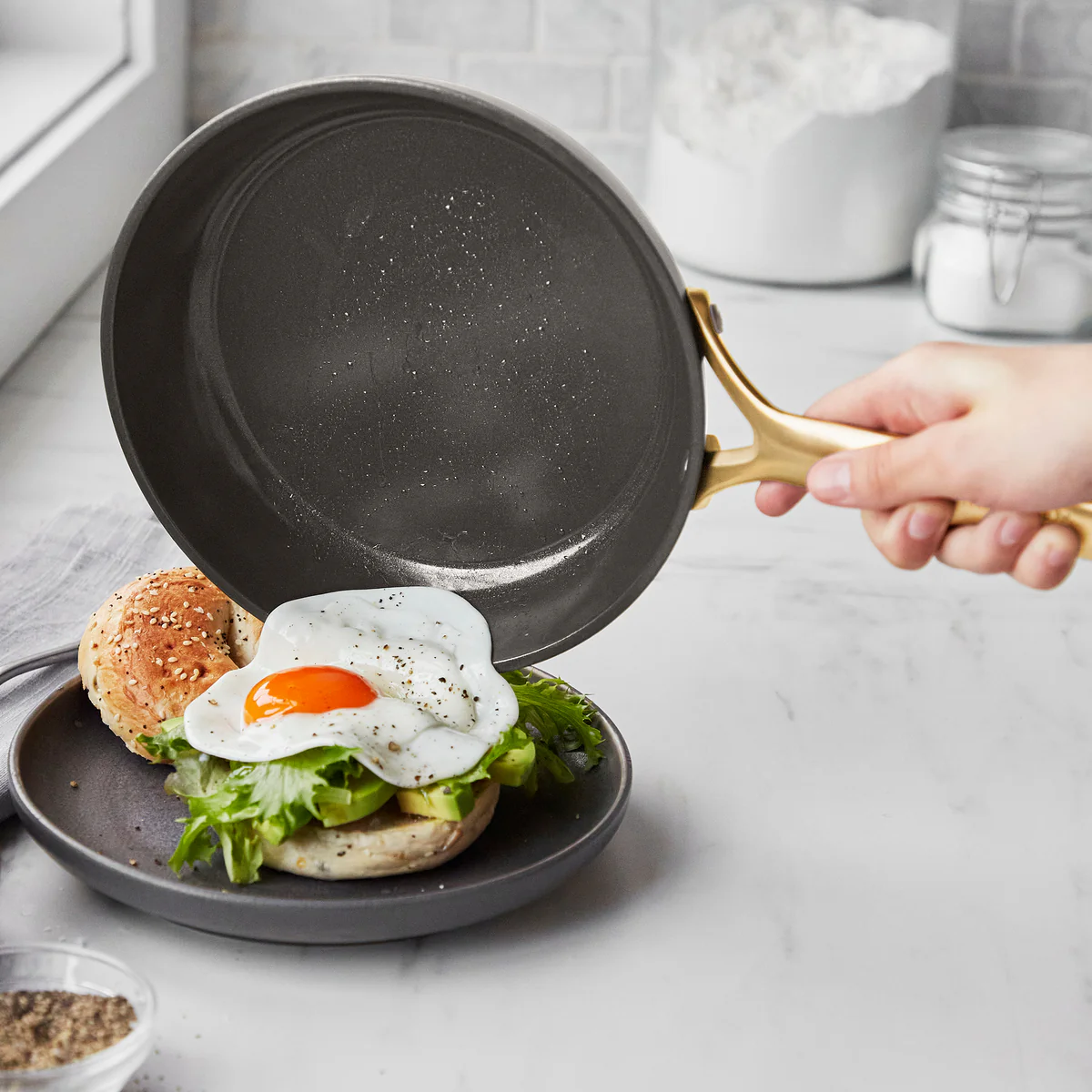 GP5 Colors Ceramic Nonstick 9.5" and 11" Frypan Set with Champagne Handles | Cocoa - Image 3