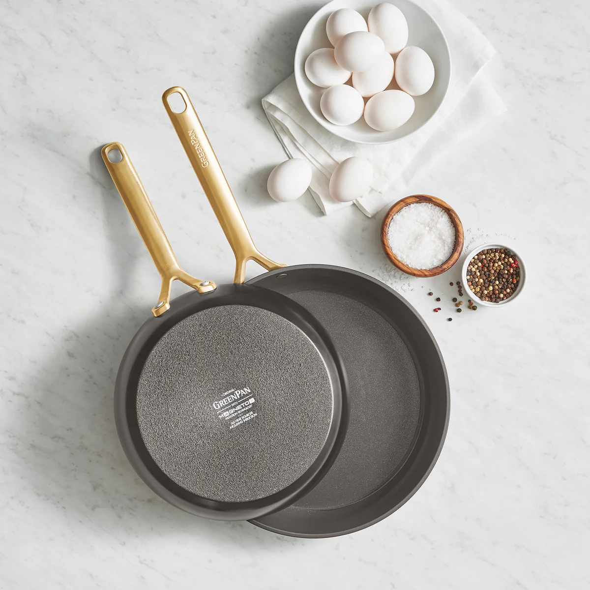 GP5 Colors Ceramic Nonstick 9.5" and 11" Frypan Set with Champagne Handles | Cocoa - Image 5