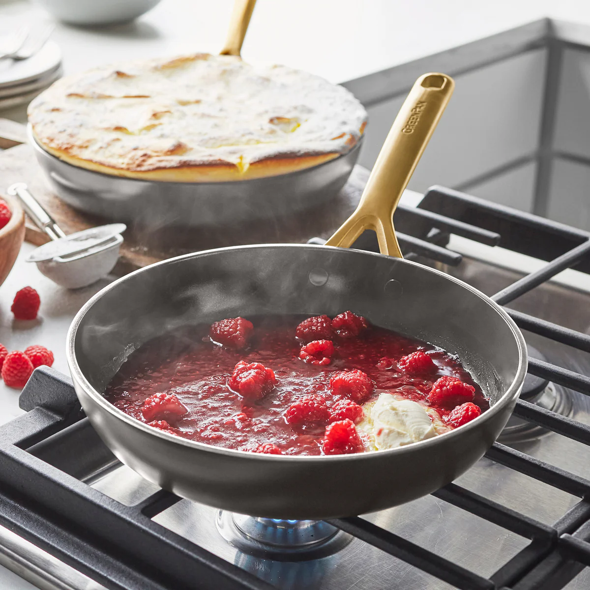 GP5 Colors Ceramic Nonstick 9.5" and 11" Frypan Set with Champagne Handles | Cocoa - Image 7