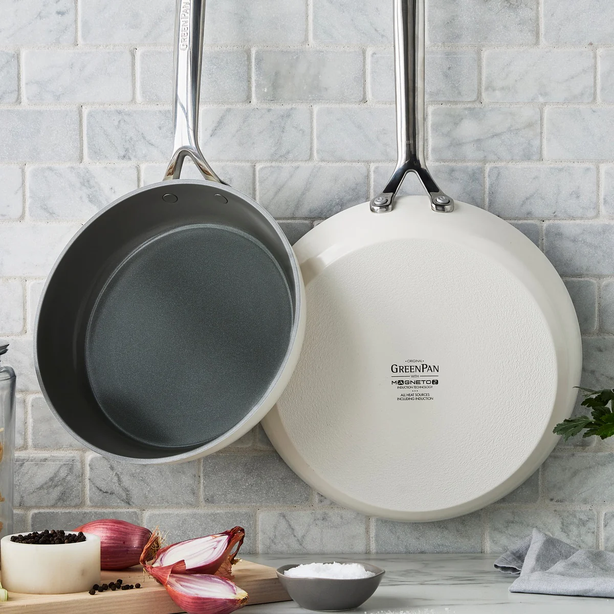 GP5 Colors Ceramic Nonstick 9.5" and 11" Frypan Set with Mirror Handles | Cloud Cream - Image 3
