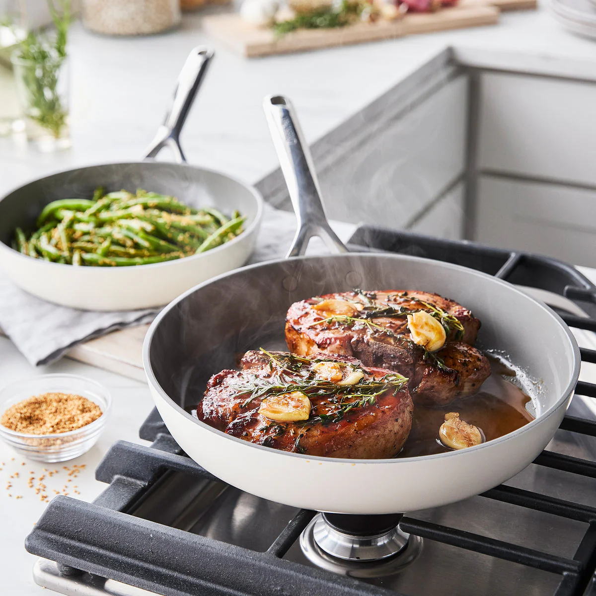 GP5 Colors Ceramic Nonstick 9.5" and 11" Frypan Set with Mirror Handles | Cloud Cream - Image 4