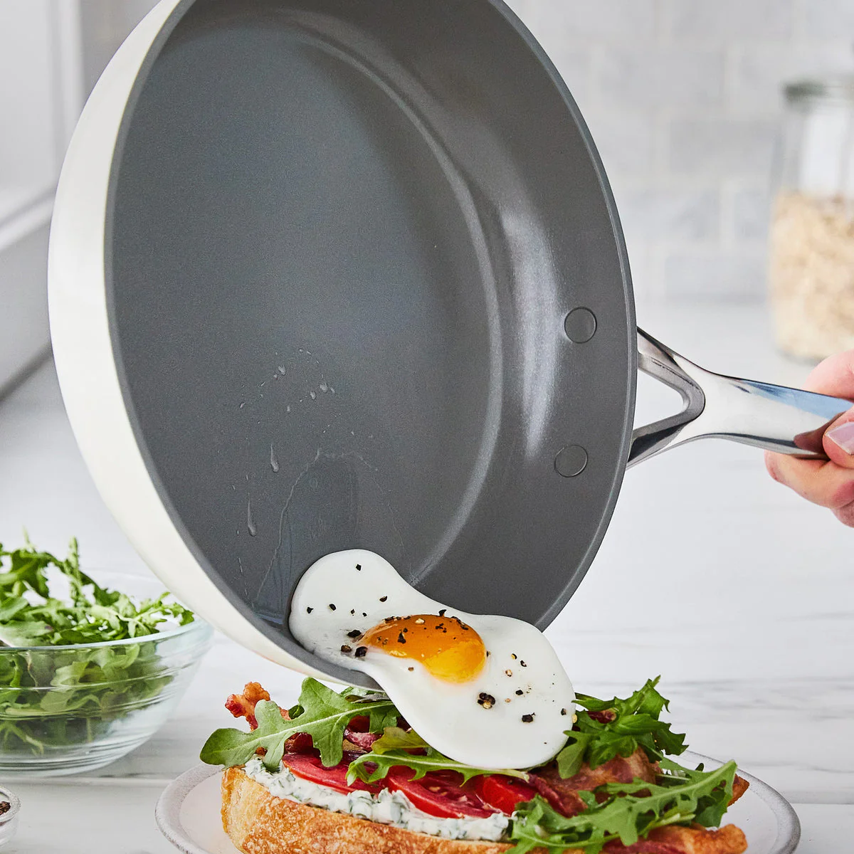 GP5 Colors Ceramic Nonstick 9.5" and 11" Frypan Set with Mirror Handles | Cloud Cream - Image 7
