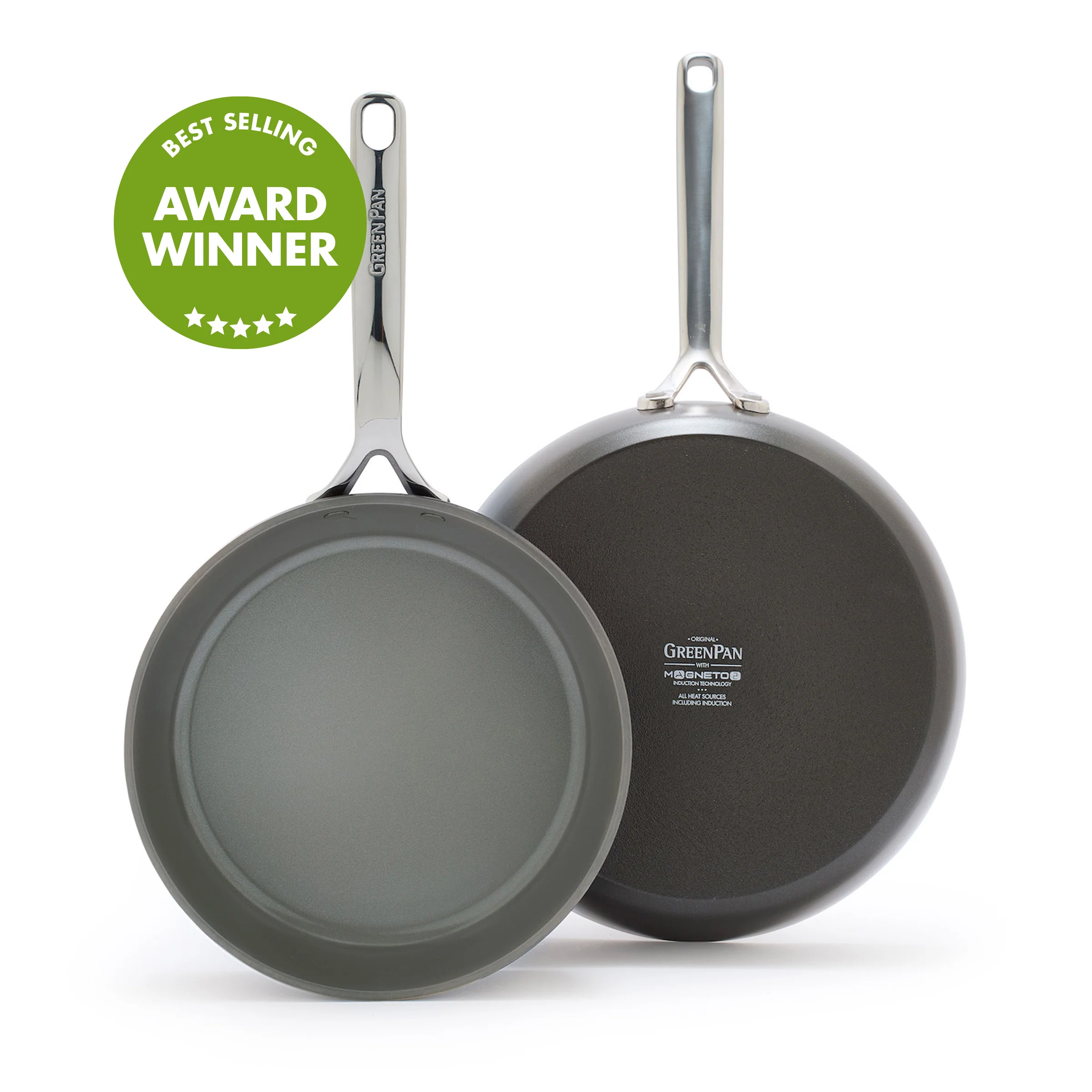 GP5 Colors Ceramic Nonstick 9.5" and 11" Frypan Set with Mirror Handles | Cocoa