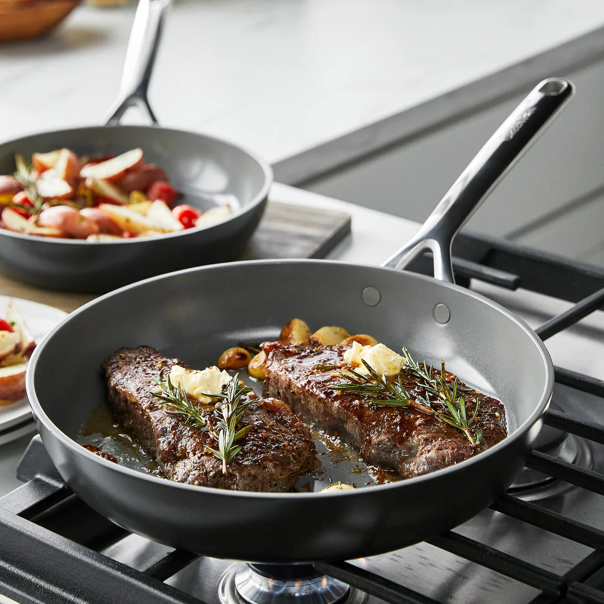 GP5 Colors Ceramic Nonstick 9.5" and 11" Frypan Set with Mirror Handles | Cocoa - Image 4