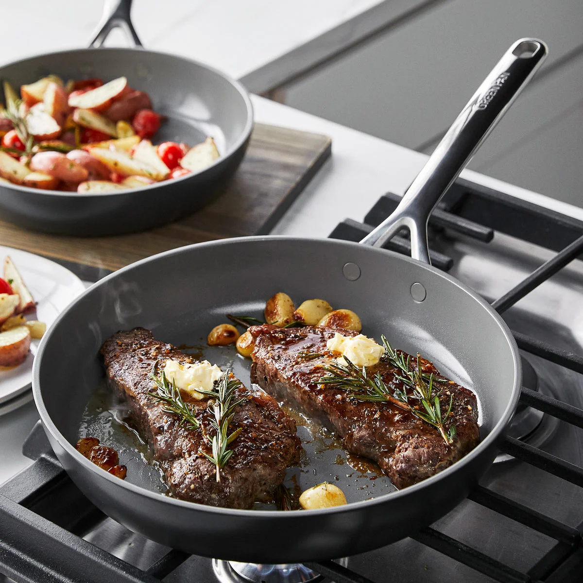 GP5 Colors Ceramic Nonstick 9.5" and 11" Frypan Set with Mirror Handles | Cocoa - Image 8