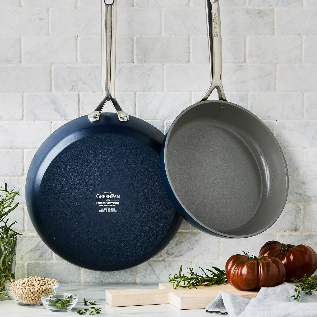 GP5 Colors Ceramic Nonstick 9.5" and 11" Frypan Set with Mirror Handles | Oxford Blue - Image 3
