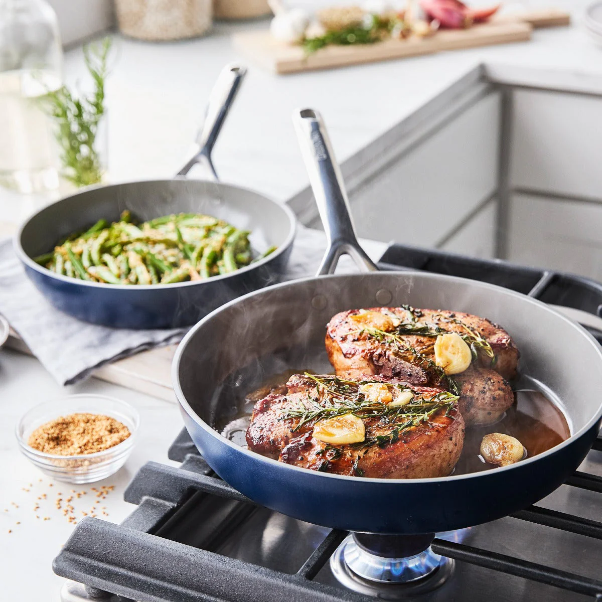 GP5 Colors Ceramic Nonstick 9.5" and 11" Frypan Set with Mirror Handles | Oxford Blue - Image 4