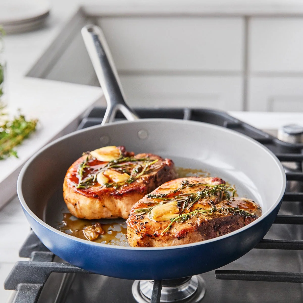GP5 Colors Ceramic Nonstick 9.5" and 11" Frypan Set with Mirror Handles | Oxford Blue - Image 6
