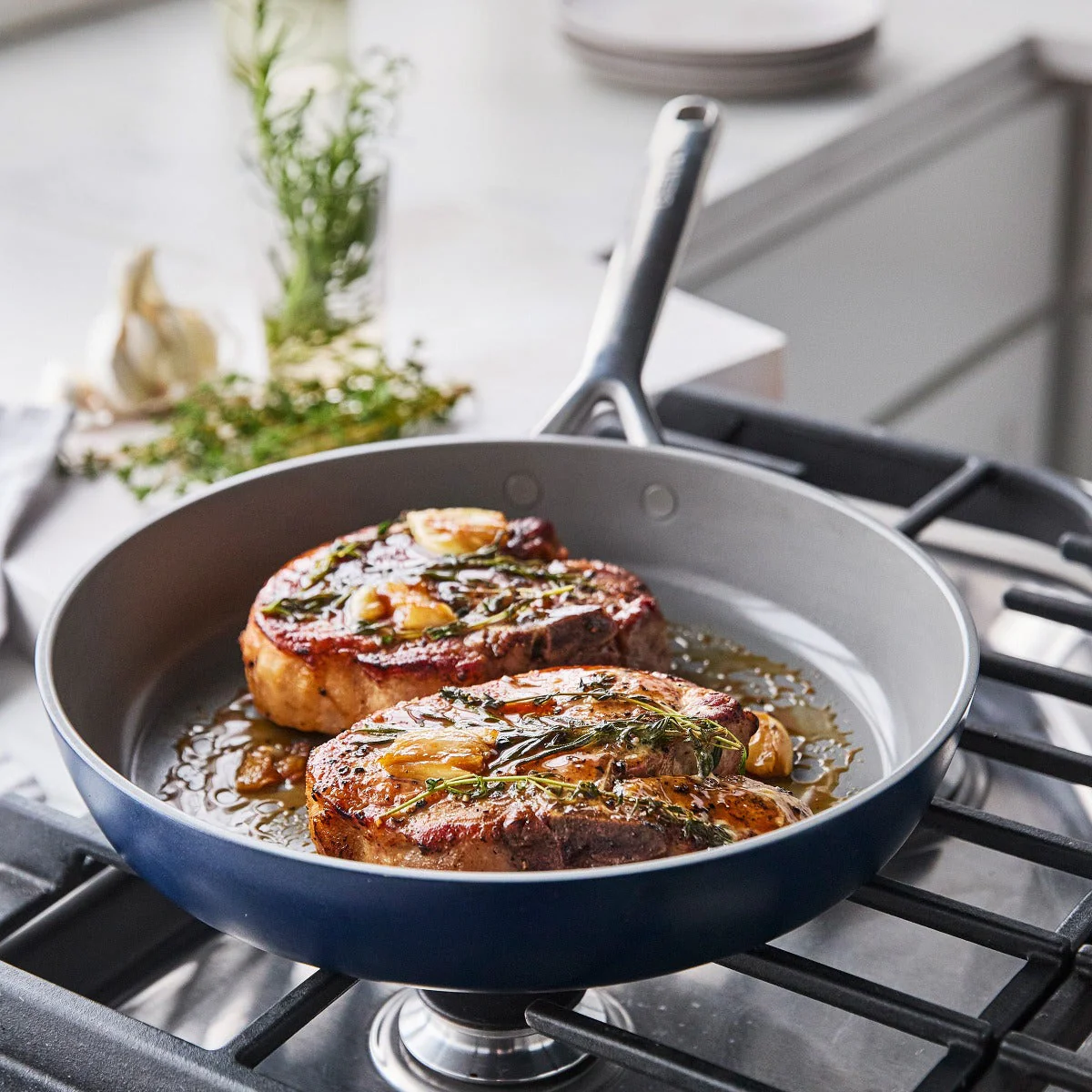 GP5 Colors Ceramic Nonstick 9.5" and 11" Frypan Set with Mirror Handles | Oxford Blue - Image 7