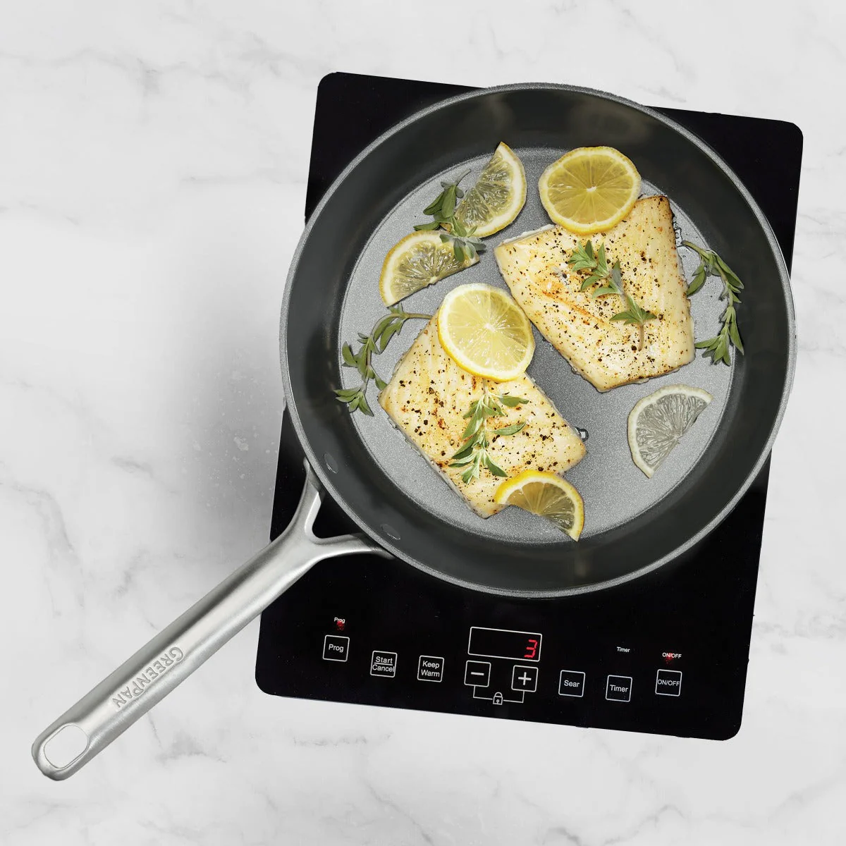 GP5 Colors Ceramic Nonstick 9.5" and 11" Frypan Set with Mirror Handles | Oxford Blue - Image 8