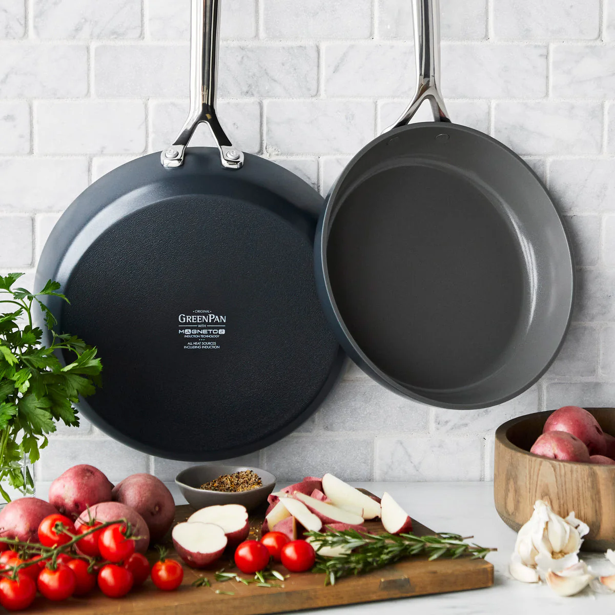 GP5 Colors Ceramic Nonstick 9.5" and 11" Frypan Set with Mirror Handles | Slate - Image 3