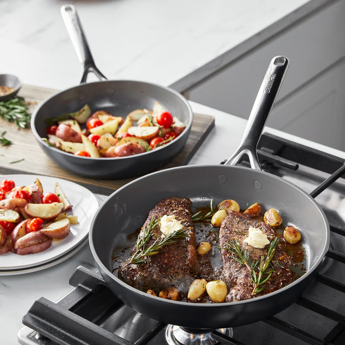 GP5 Colors Ceramic Nonstick 9.5" and 11" Frypan Set with Mirror Handles | Slate - Image 4