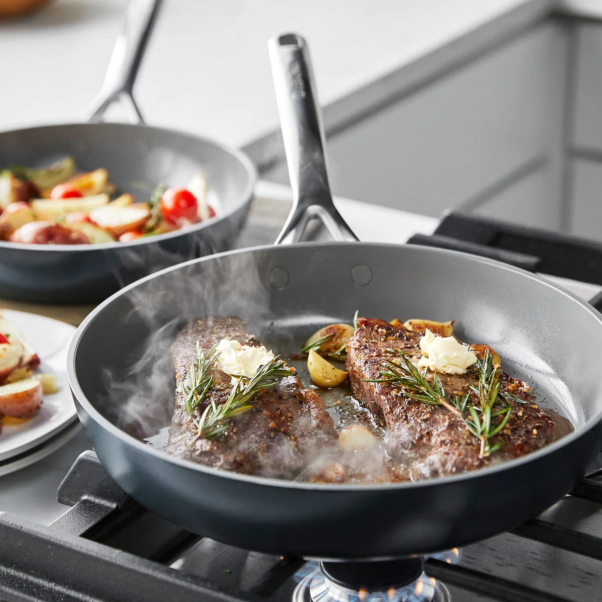 GP5 Colors Ceramic Nonstick 9.5" and 11" Frypan Set with Mirror Handles | Slate - Image 8