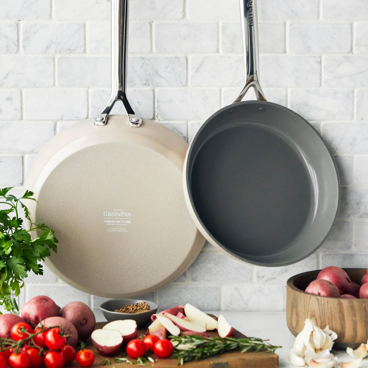 GP5 Colors Ceramic Nonstick 9.5" and 11" Frypan Set with Mirror Handles | Taupe - Image 3